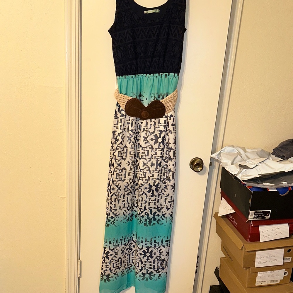Maurices Navy and Teal Maxi Dress